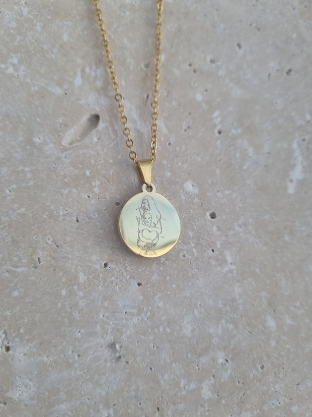 Round Illustration Pendant Necklace - Unisex Personalized Necklace